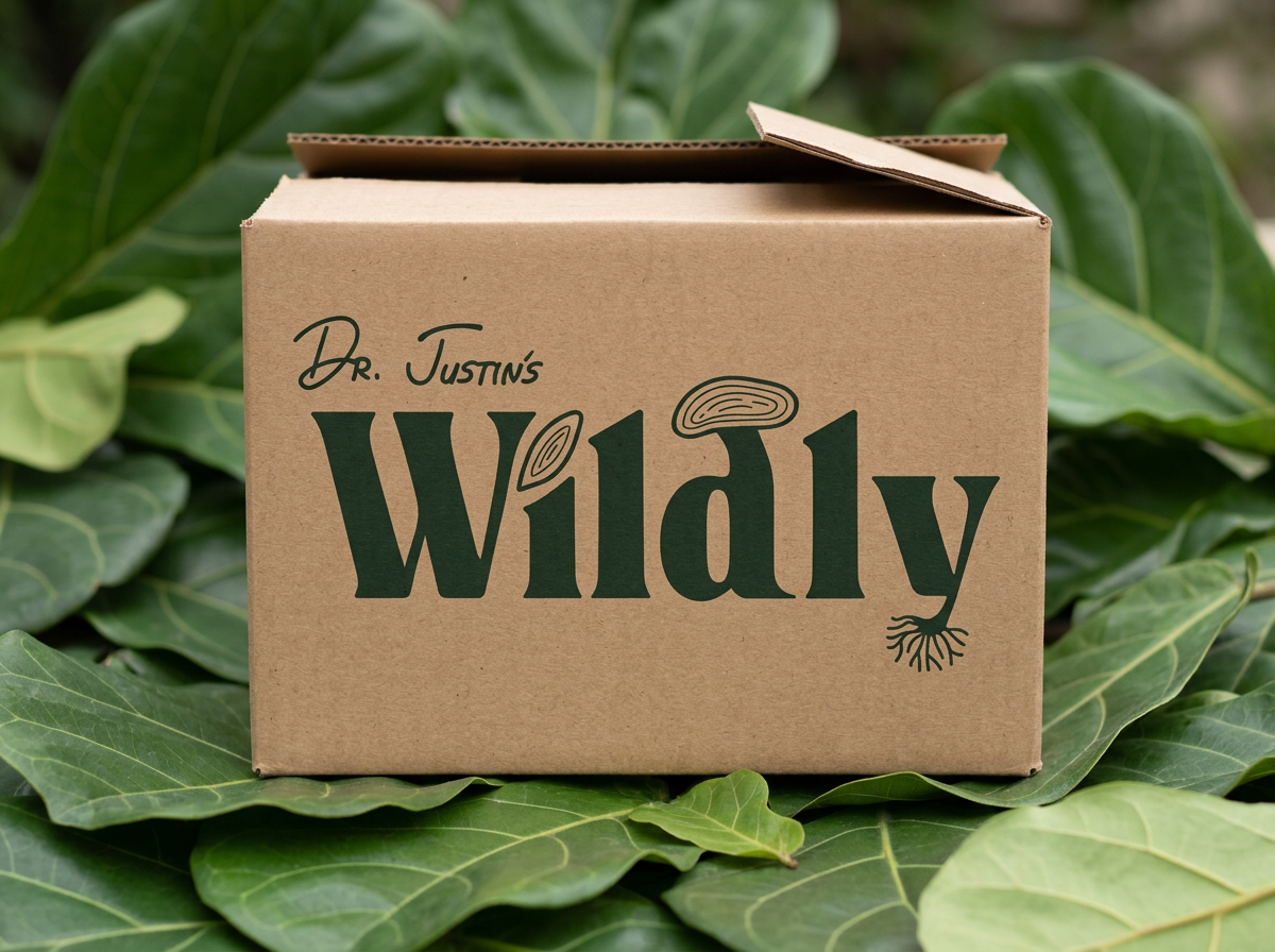 Wildly cardboard shipping box with logo on leaves